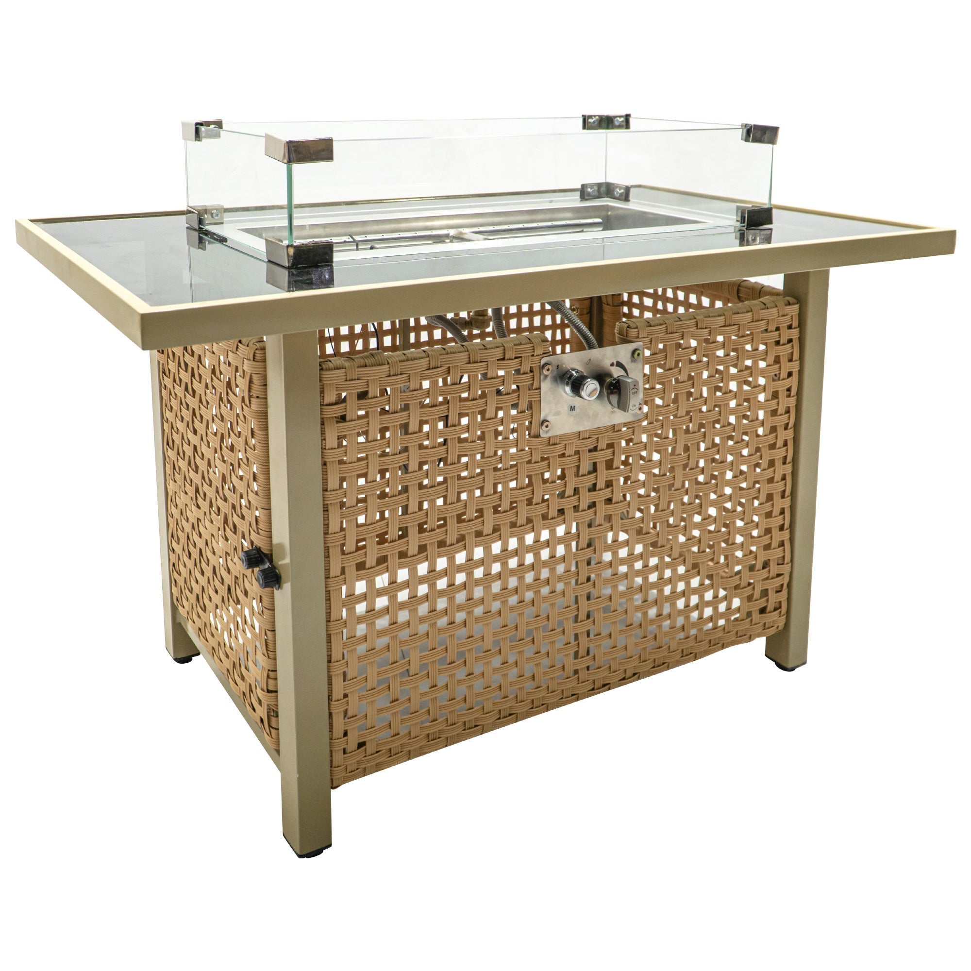 Outdoor Patio Set with Fire Pit Table Rattan Metal Beige 8 Piece