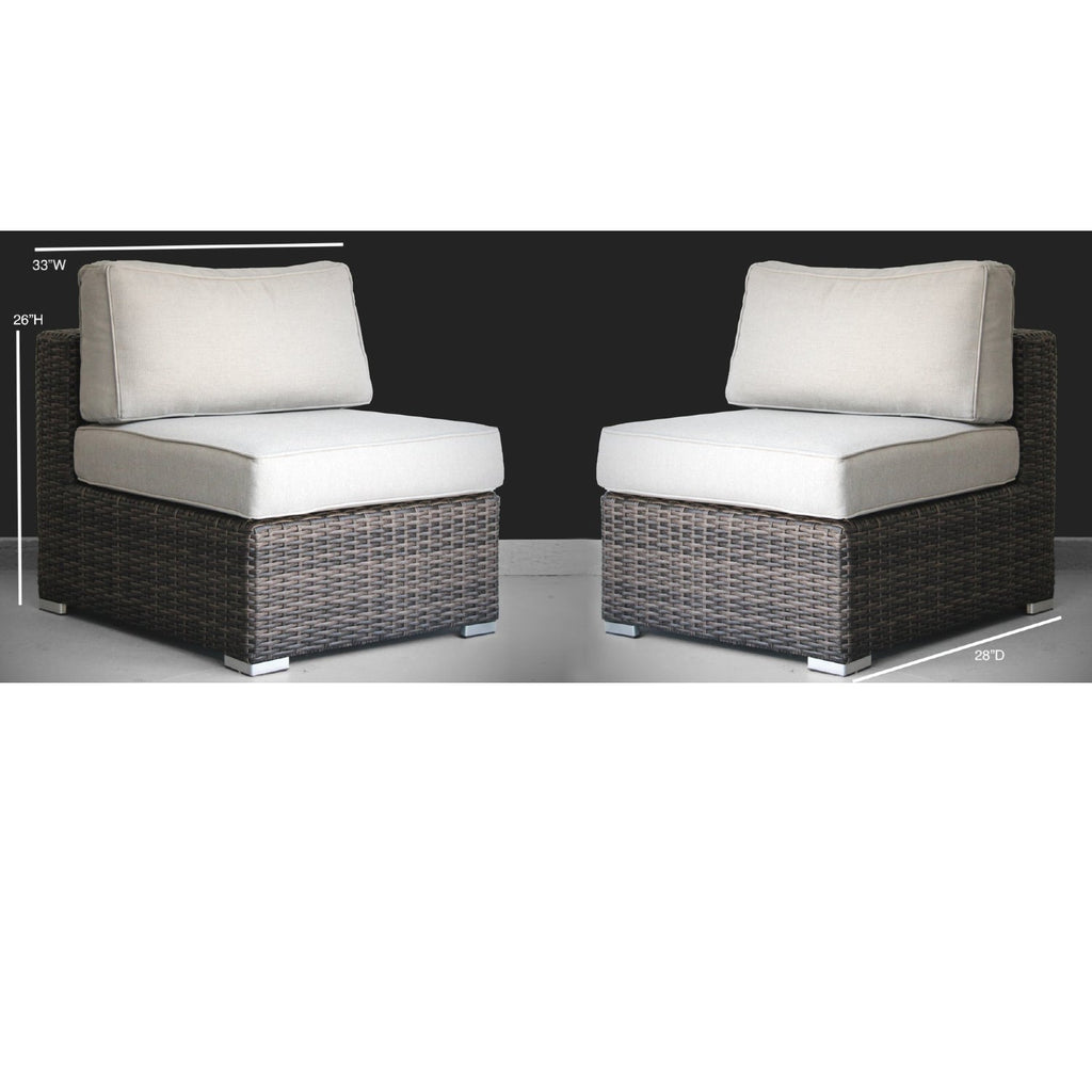Outdoor Sectional Set HDPE Wicker Aluminum Brown Armless 2 Piece 300 LB
