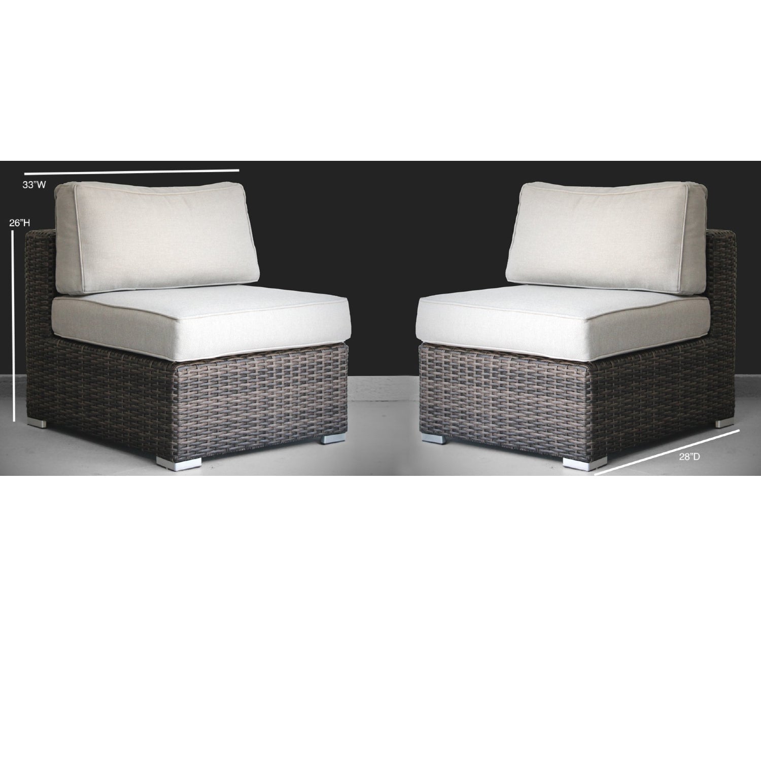 Outdoor Sectional Set HDPE Wicker Aluminum Brown Armless 2 Piece 300 LB