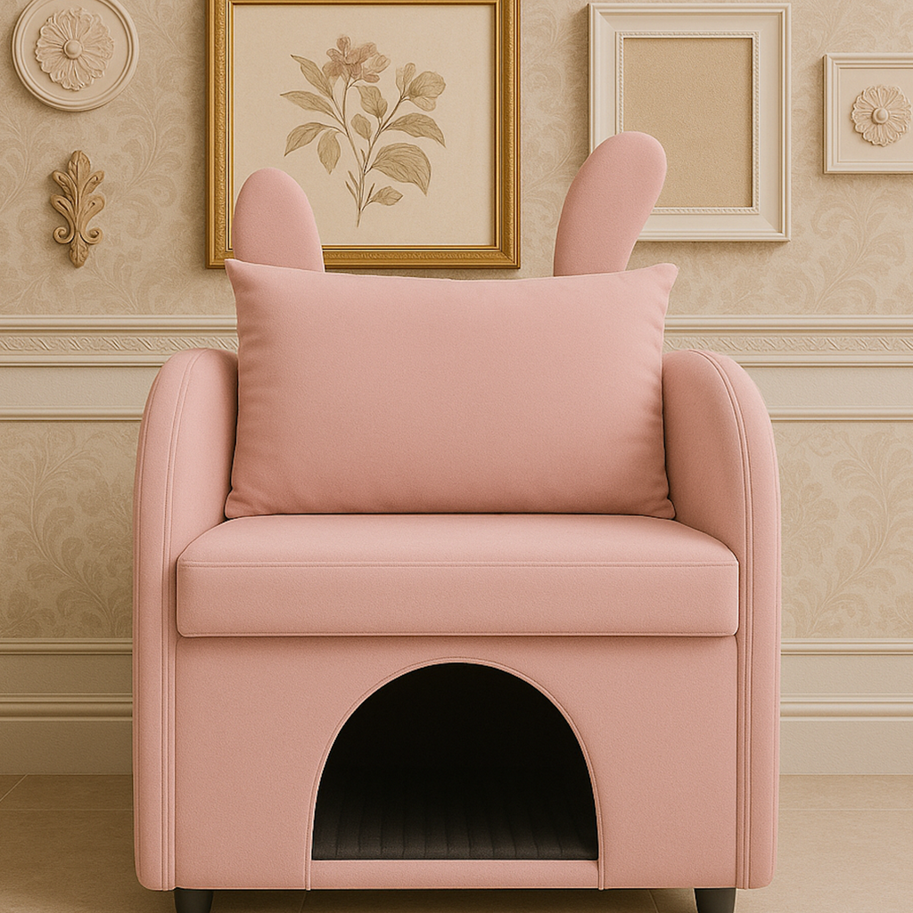 Pink Velvet Accent Chair Bunny Ear Pet Hideaway 27x25x37