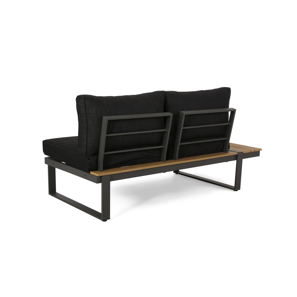 Outdoor Sectional Set Aluminum Acacia Wood Dark Gray 5 Piece Seats 5