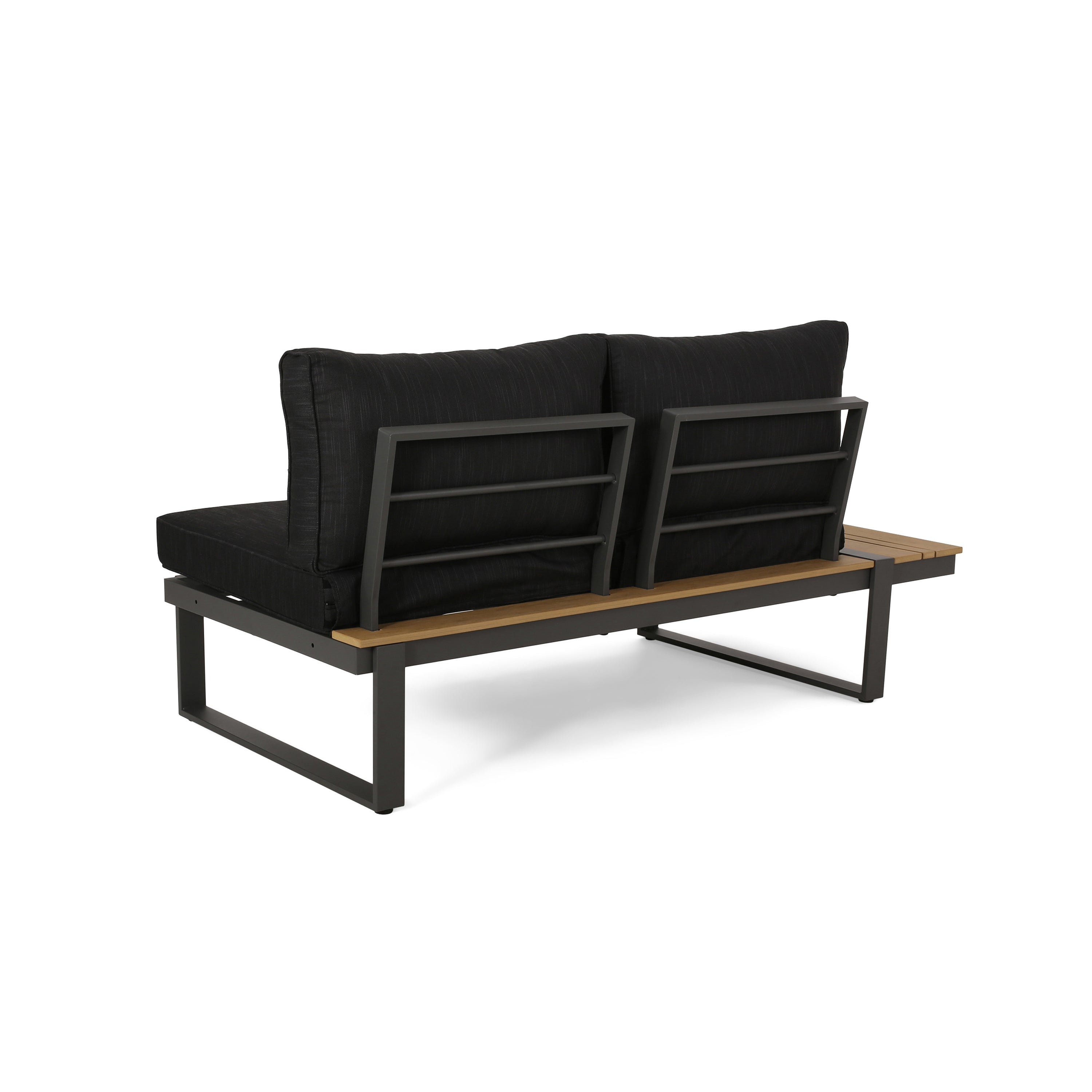 Outdoor Sectional Set Aluminum Acacia Wood Dark Gray 5 Piece Seats 5