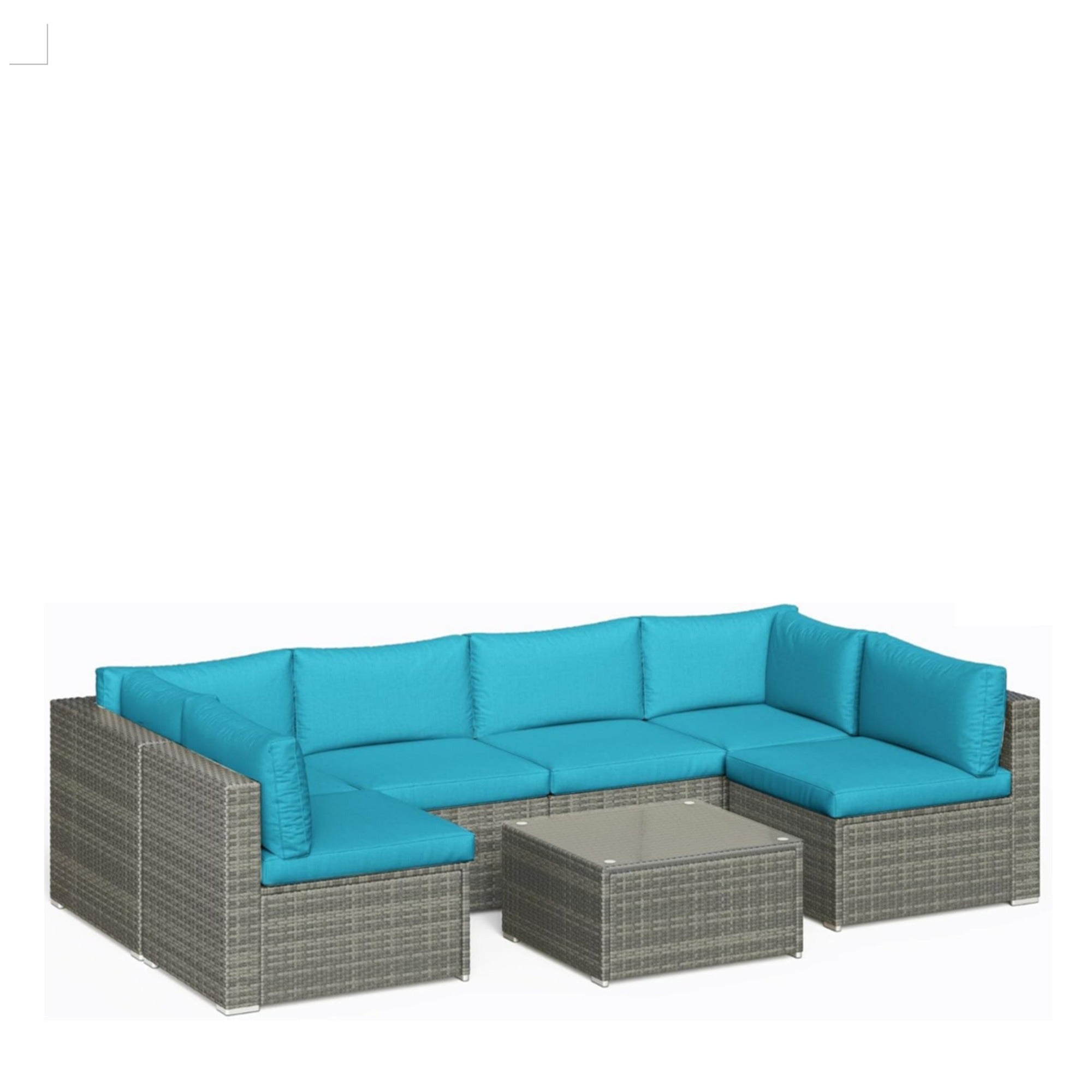 7 Piece Outdoor Sectional Set PE Rattan Gray Blue