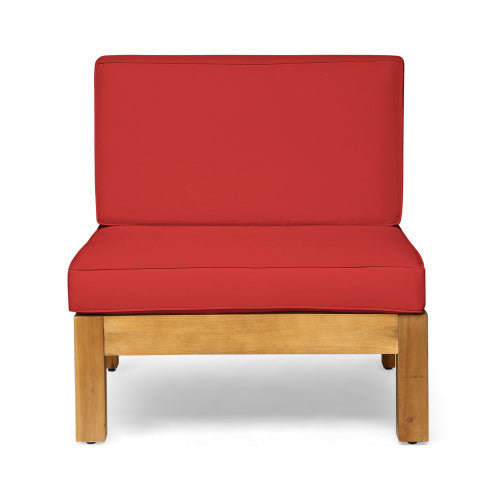 Outdoor Sectional Sofa Set Acacia Wood Cross-Back Red 3 Seater