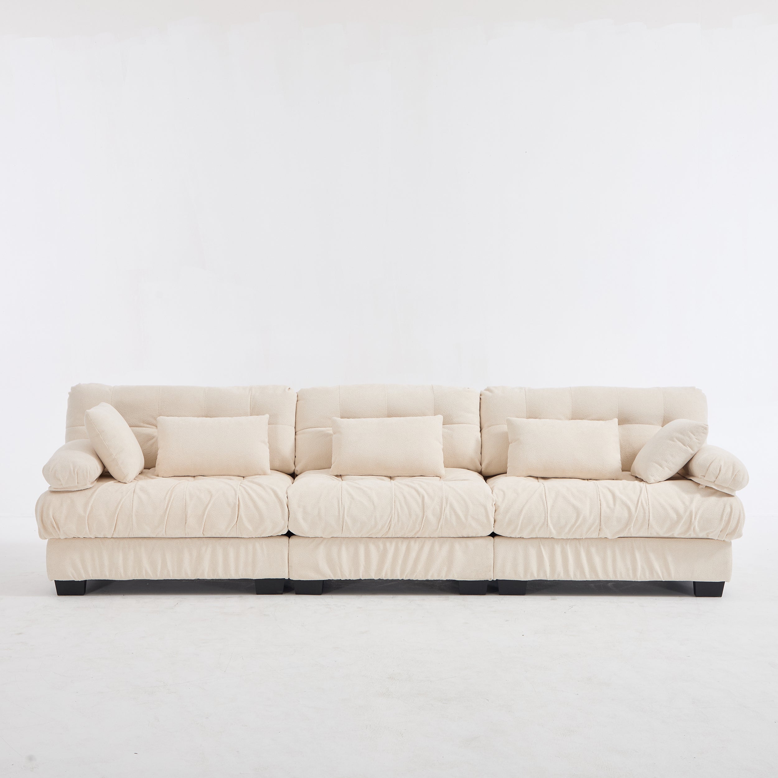 Sectional Sofa Cloud Modular Flannelette Beige 3 Seat 123 In 5 Pillows