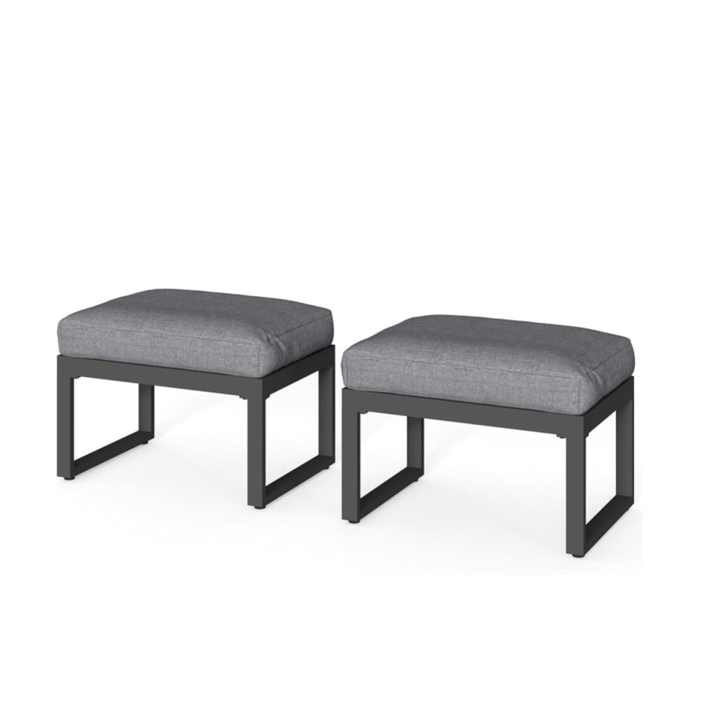 Outdoor Ottoman Aluminum Black Gray Cushion Rectangular Set of 2