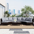 Outdoor Sectional Set PE Rattan Steel Gray Half Moon 5 Piece 350 LB