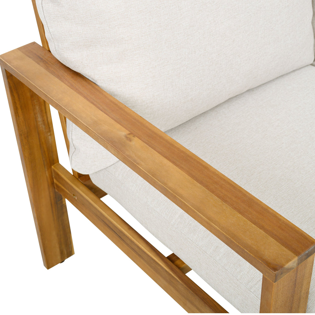 Outdoor Patio Set Acacia Wood Teak Beige Gray 3 Piece Sofa Ottoman
