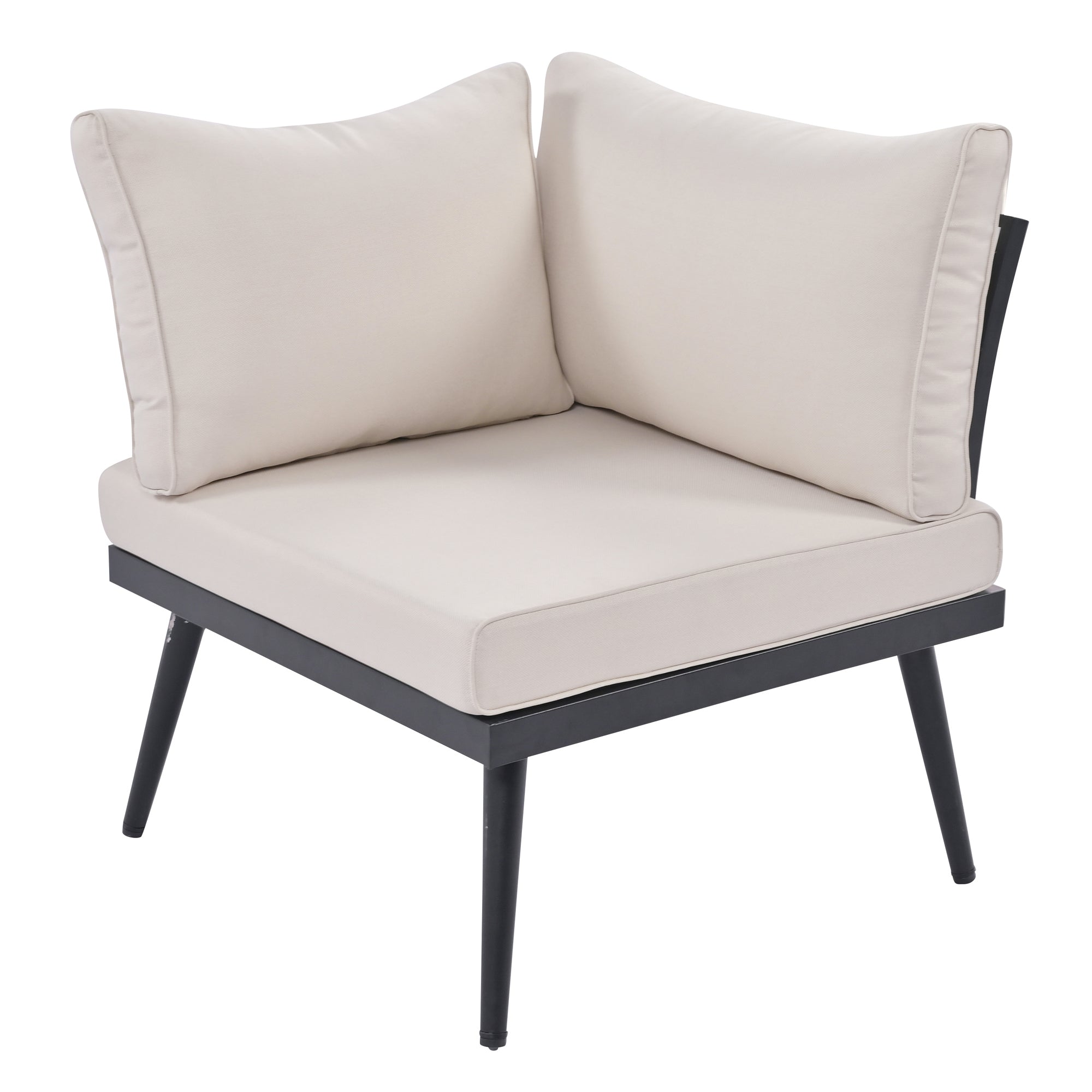 Outdoor Sectional Set Acacia Wood Steel Beige Cushion 6 Piece Seats 5