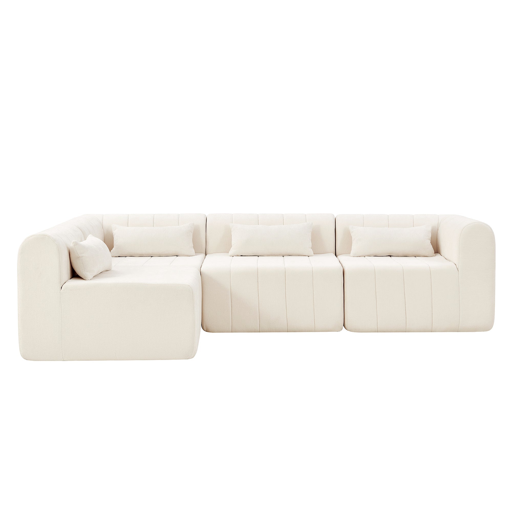 Sectional Sofa Modular Polyester Beige 4 Seat 145 In No Assembly