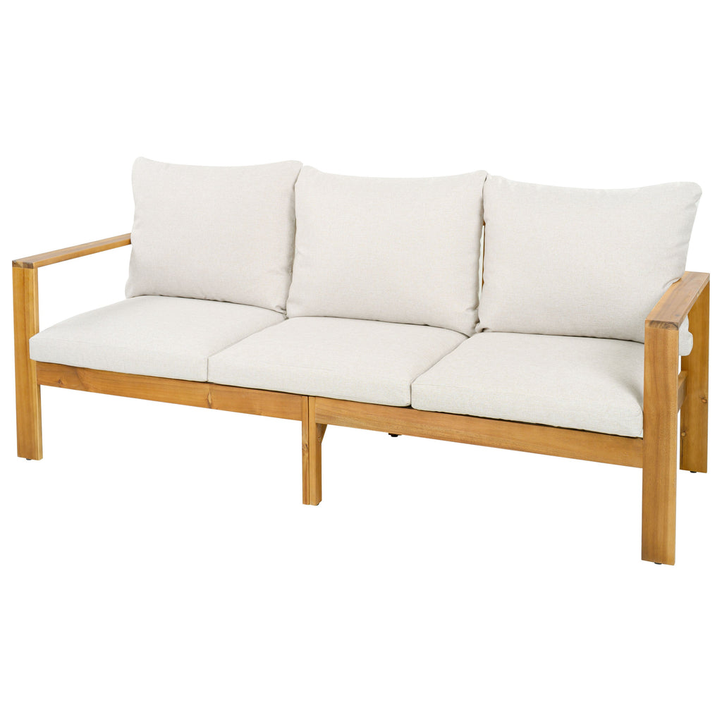 Outdoor Patio Set Acacia Wood Teak Beige Gray 3 Piece Sofa Ottoman