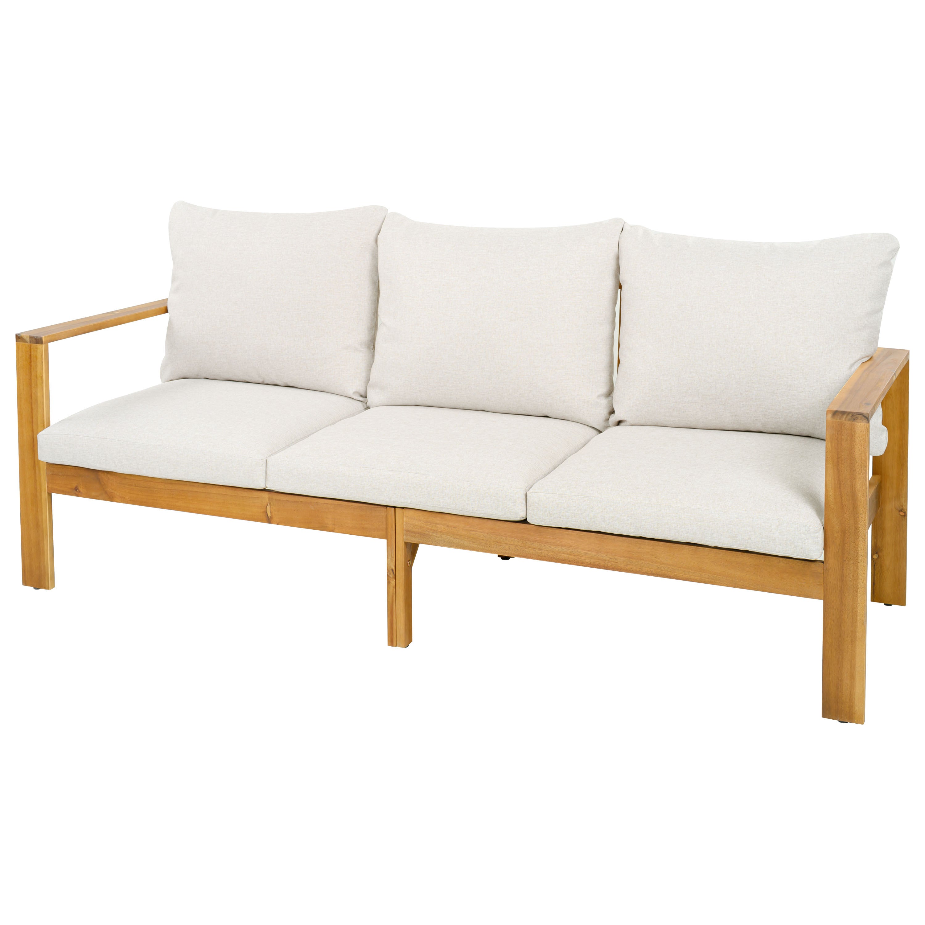 Outdoor Patio Set Acacia Wood Teak Beige Gray 3 Piece Sofa Ottoman
