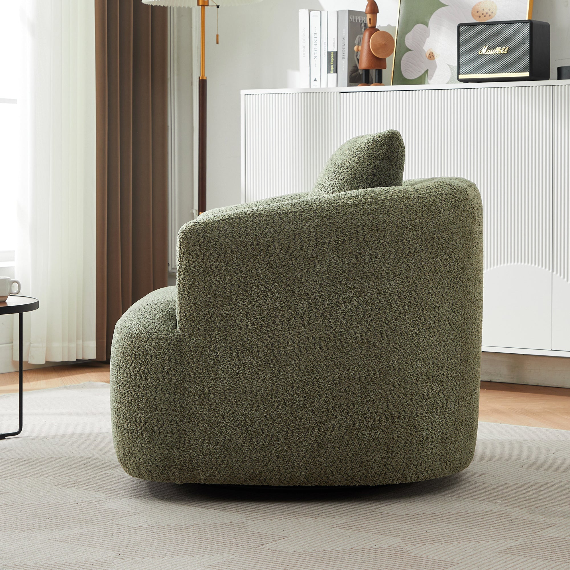 Accent Chair Swivel Barrel Chenille Green 360 Degree Pocket Spring 38 In