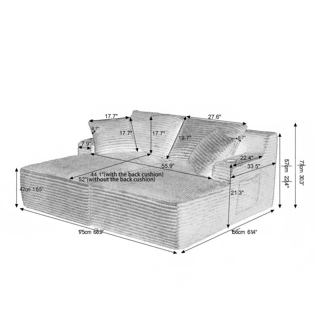 Sectional Sofa L-Shape Plush Beige 69" Double Chaise