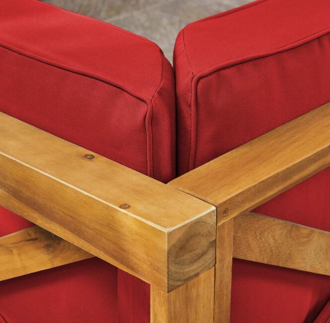 Outdoor Sectional Sofa Set Acacia Wood Cross-Back Red 3 Seater