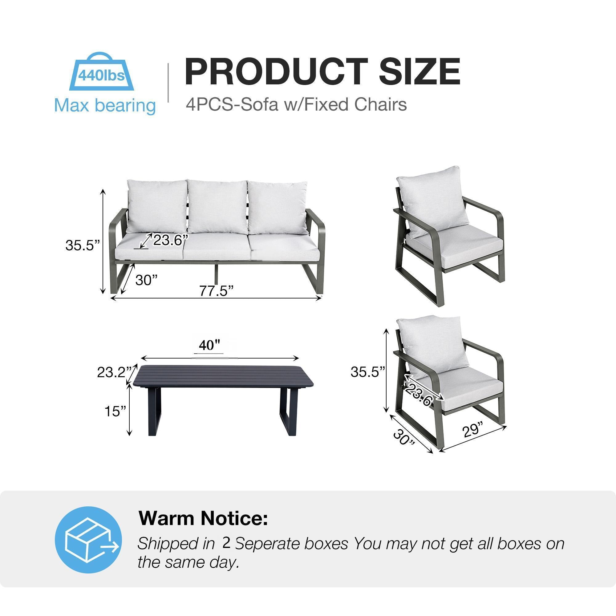 Outdoor Sofa Set 4 Piece Aluminum Memory Foam
