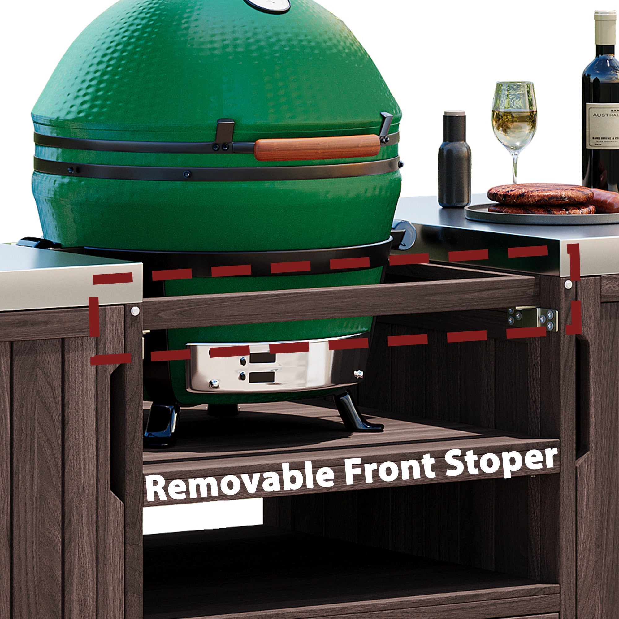 Outdoor Kitchen Island Grill Cart Fir Wood Stainless Steel 66.5