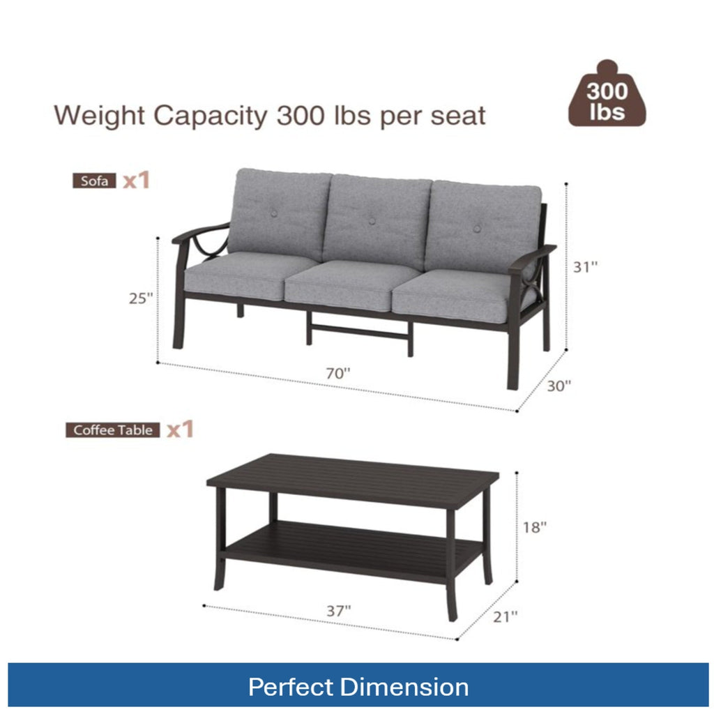 Outdoor Patio Set Steel 5 Piece Khaki Gray Cushions