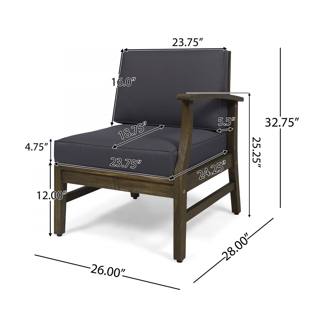Outdoor Sectional Set Acacia Wood Dark Gray Cushion 6 Piece Seats 5
