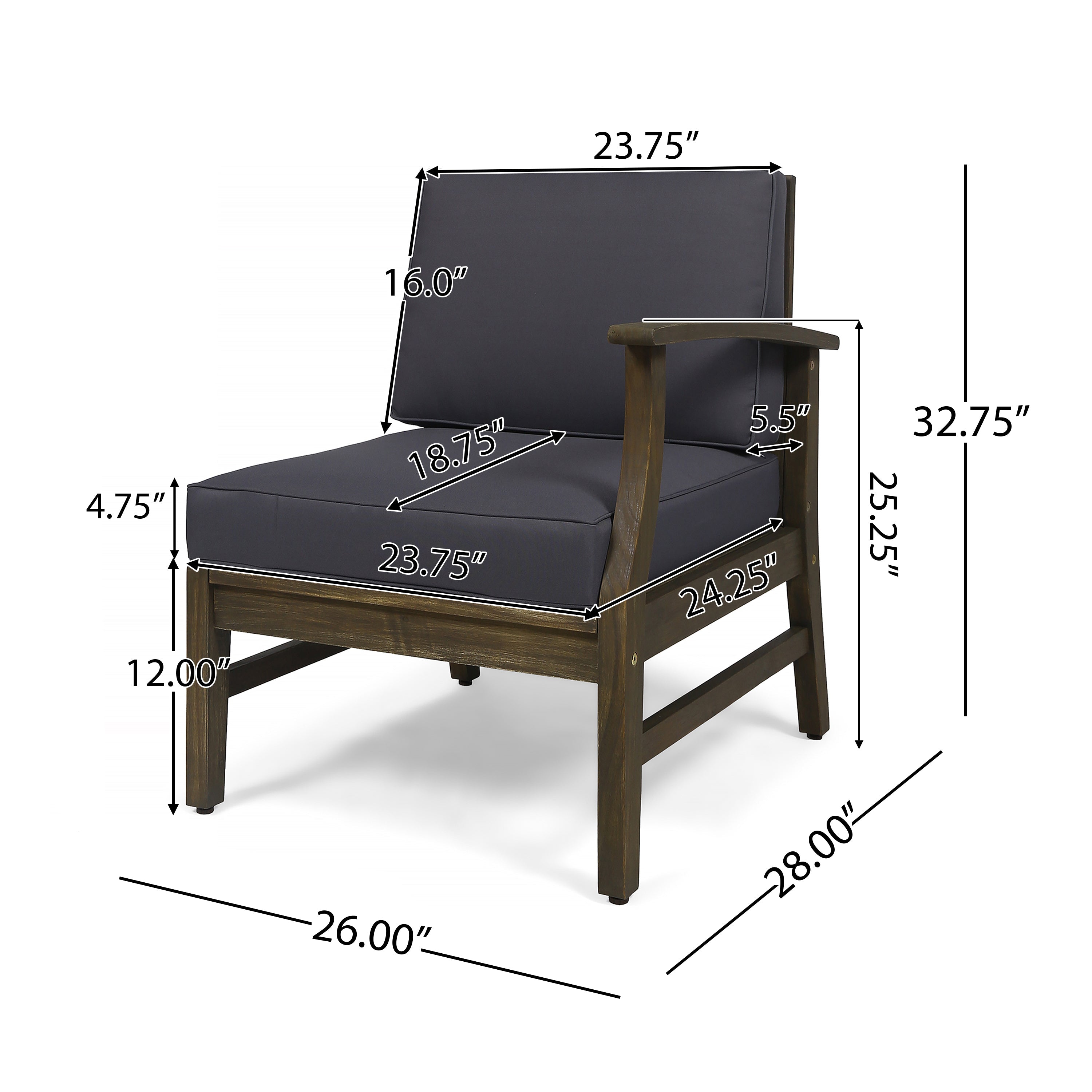 Outdoor Sectional Set Acacia Wood Dark Gray Cushion 6 Piece Seats 5