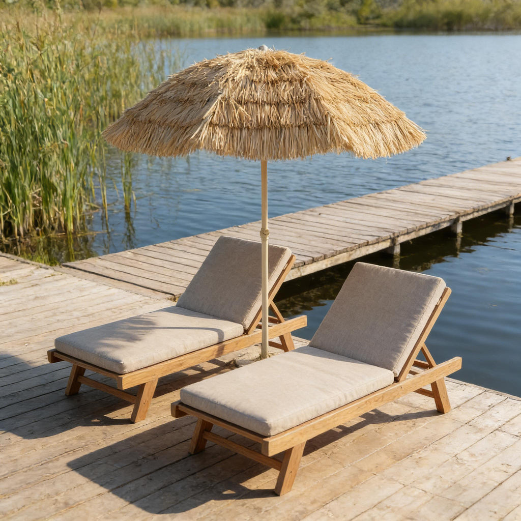 Outdoor Tiki Umbrella Faux Straw Khaki Brown 72.8in UPF 30