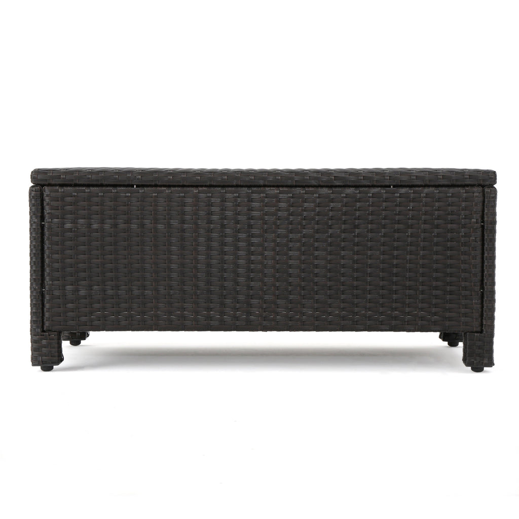 Outdoor Patio Set PE Rattan Dark Brown 4 Piece Loveseat Chairs Coffee Table