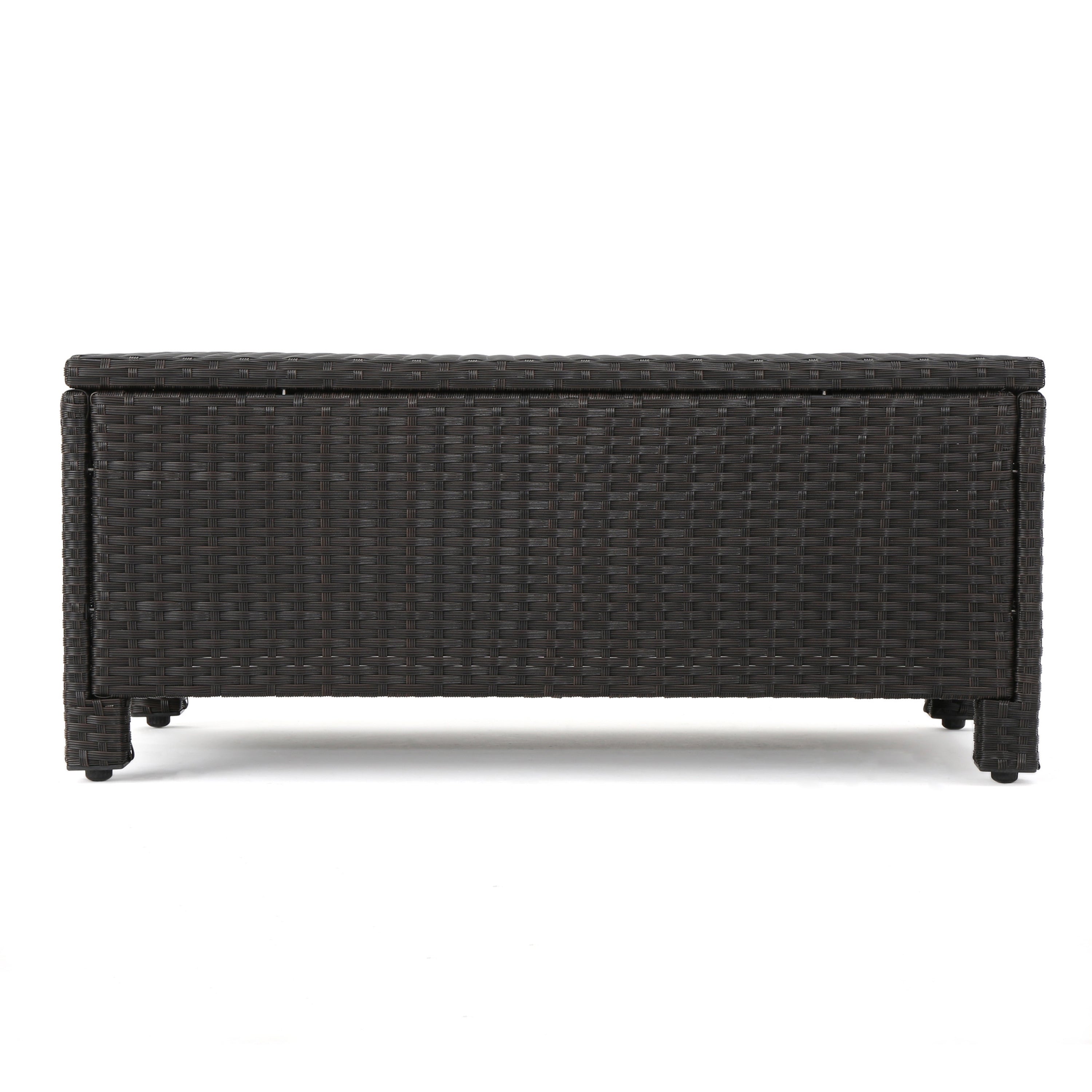 Outdoor Patio Set PE Rattan Dark Brown 4 Piece Loveseat Chairs Coffee Table