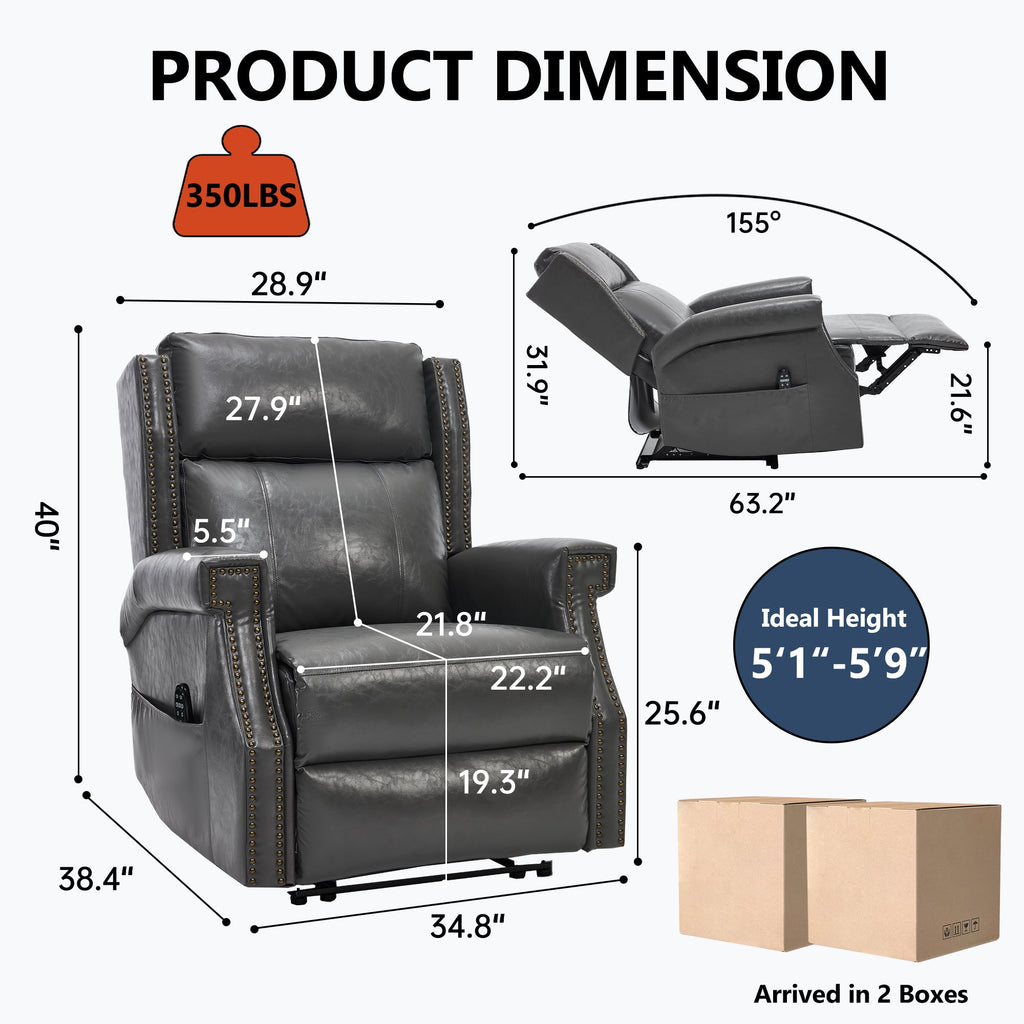 Recliner Chair Manual Faux Leather Gray Heat Massage 155 Degree 8 Nodes