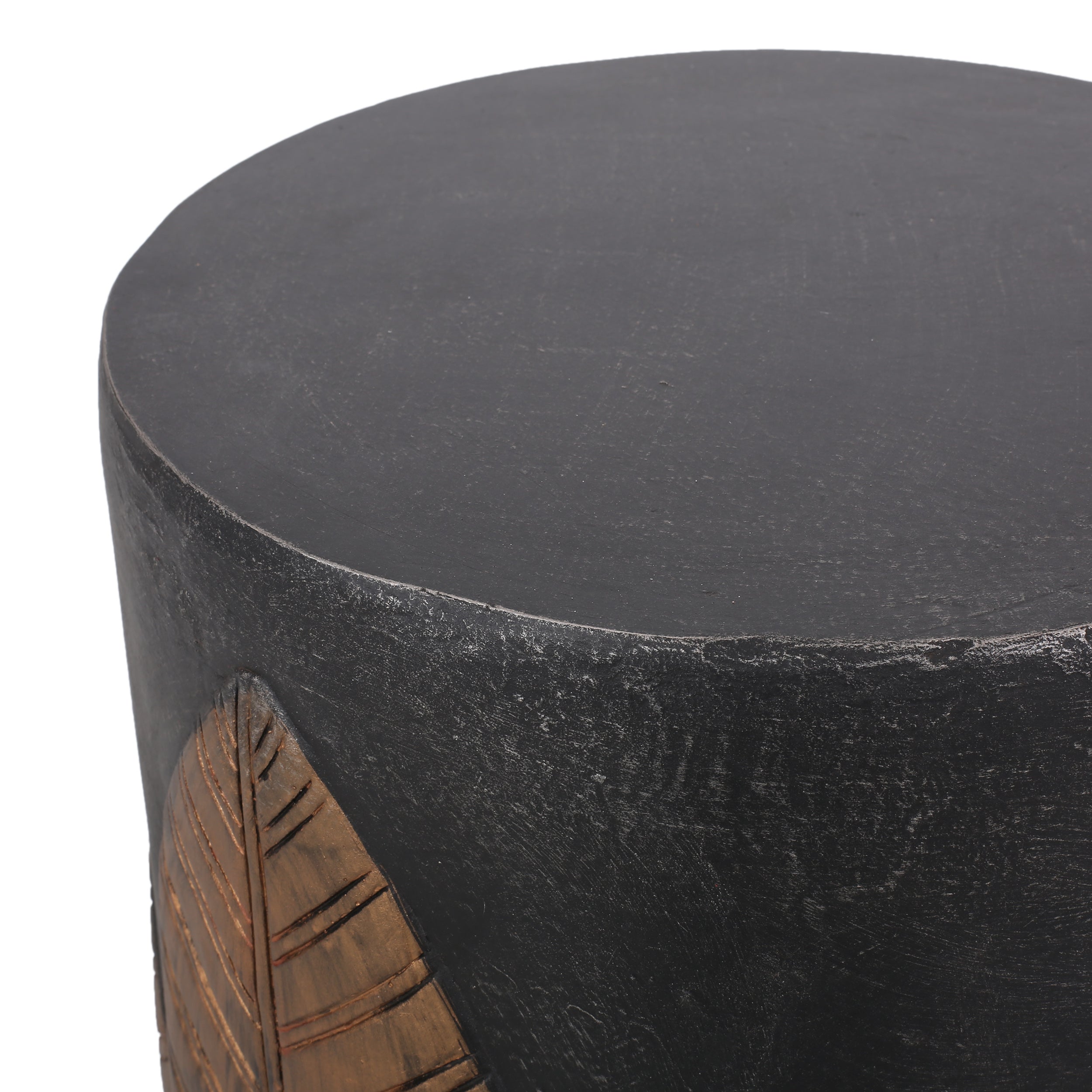 Outdoor Side Table Round MGO Concrete Copper Leaf Pattern 15.25x18.5in