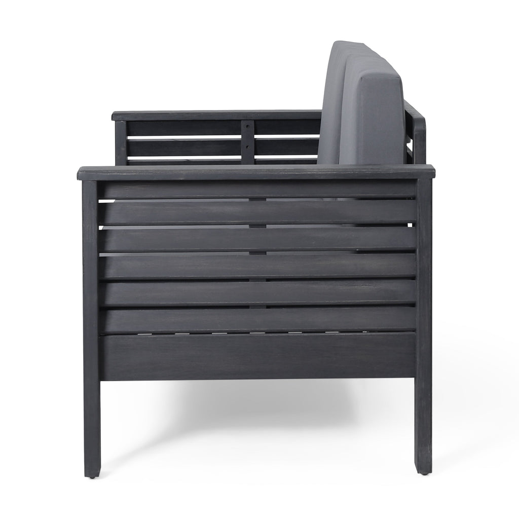 Outdoor Patio Set Acacia Wood Gray 2 Piece Loveseat Coffee Table Cushions