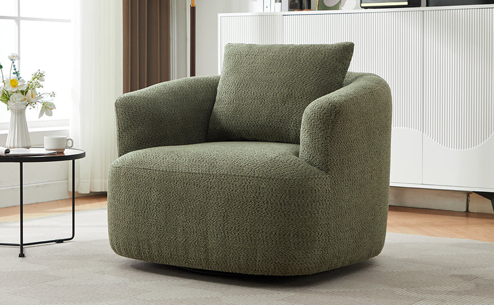 Accent Chair Swivel Barrel Chenille Green 360 Degree Pocket Spring 38 In