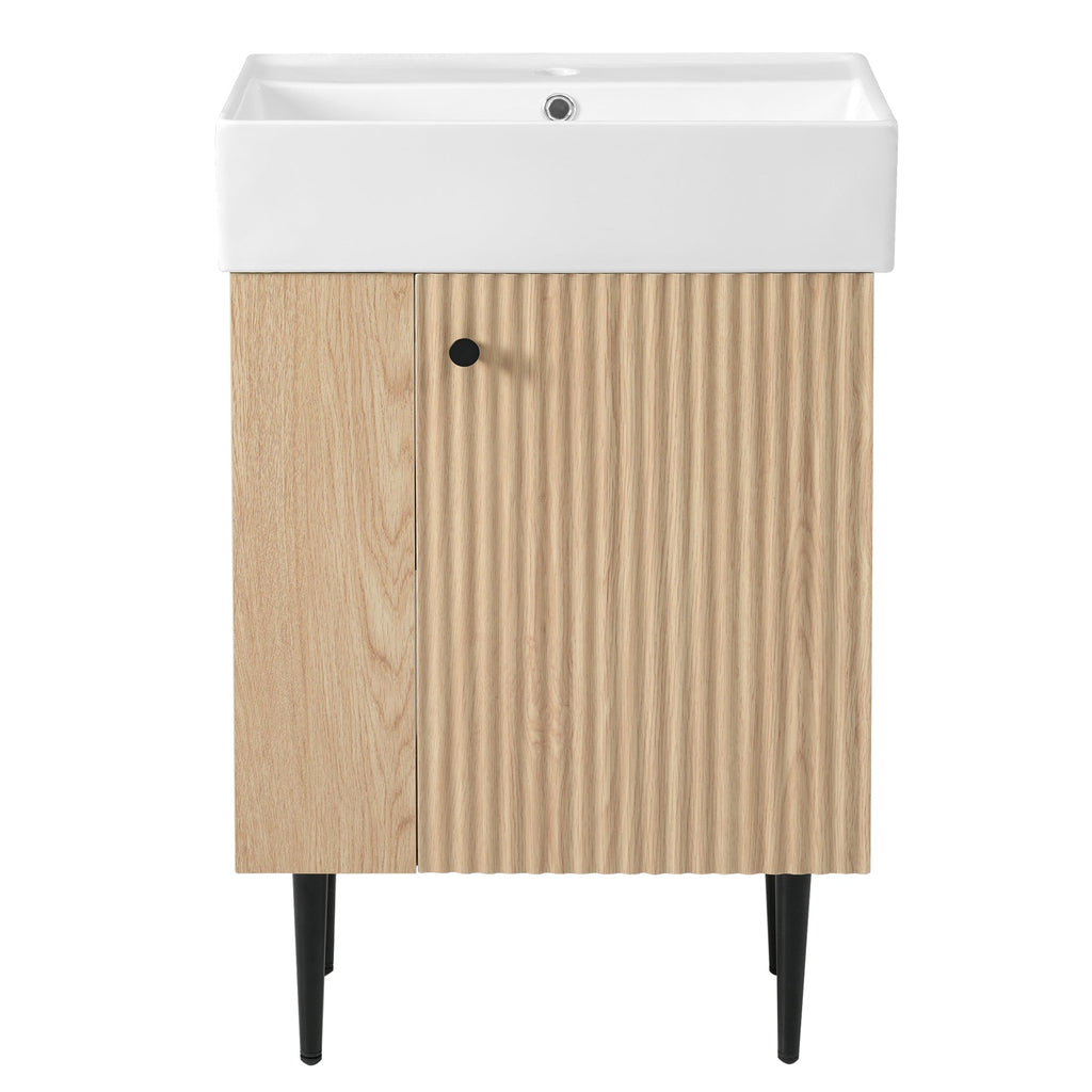 Modern Wood Bathroom Vanity with Ceramic Sink, Left Side Storage, 21.6' W x 1...
