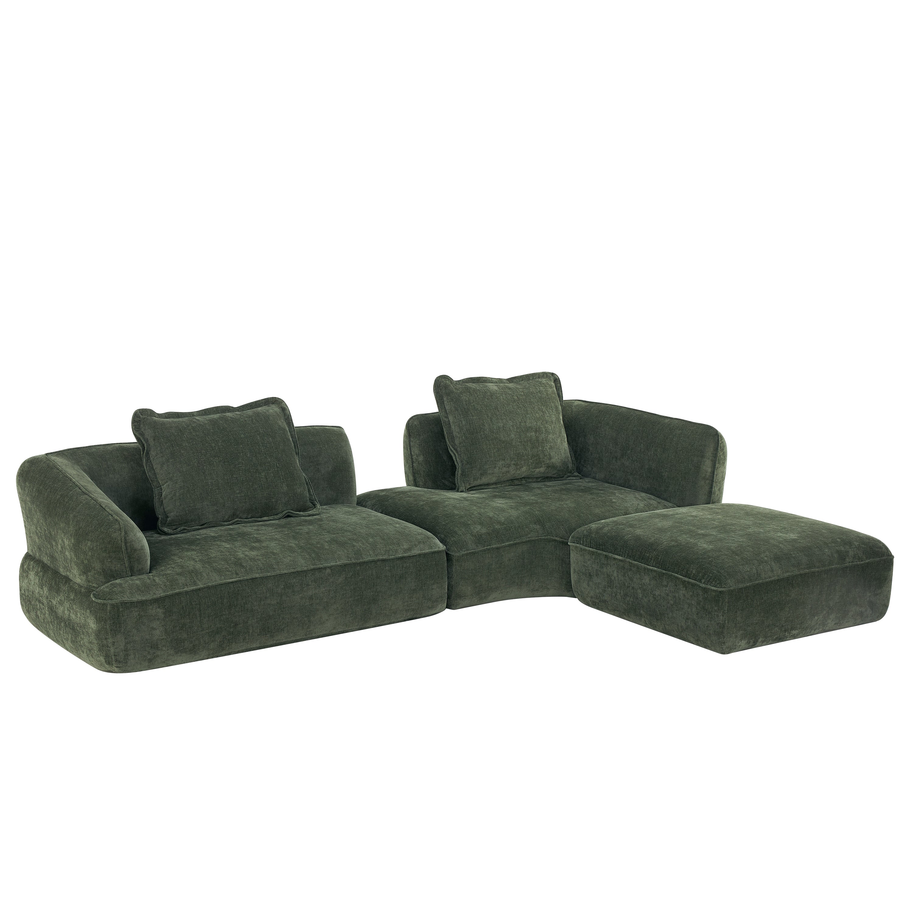 Sectional Sofa L-Shape Deep Seat Polyester Green 4 Seat 121 In