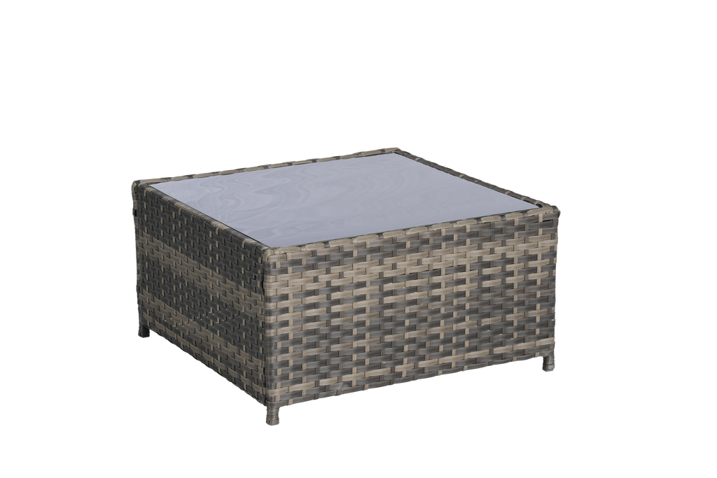 Outdoor Patio Set PE Rattan Metal Dark Gray 3 Piece Ottoman Table