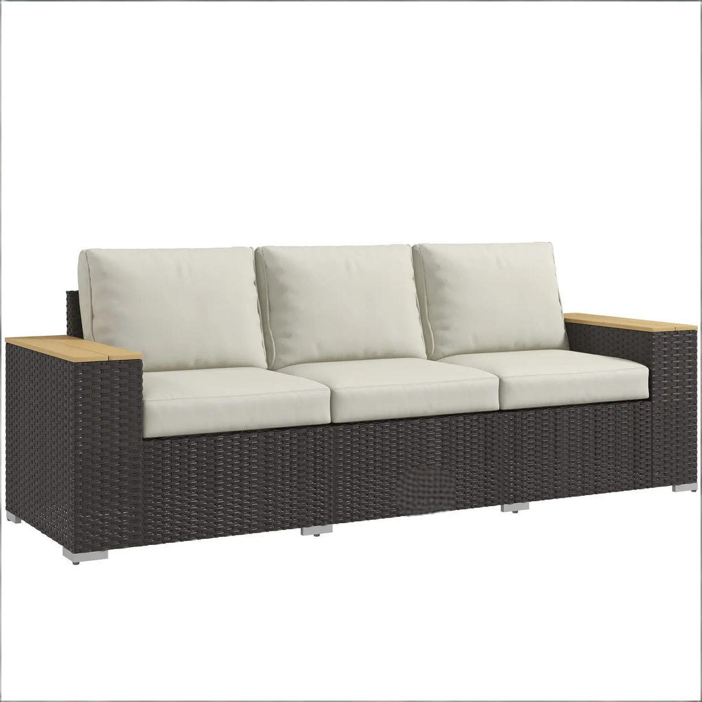 Outdoor Sofa PE Rattan Beige 3 Seat 89in Deep Seat 726 LB