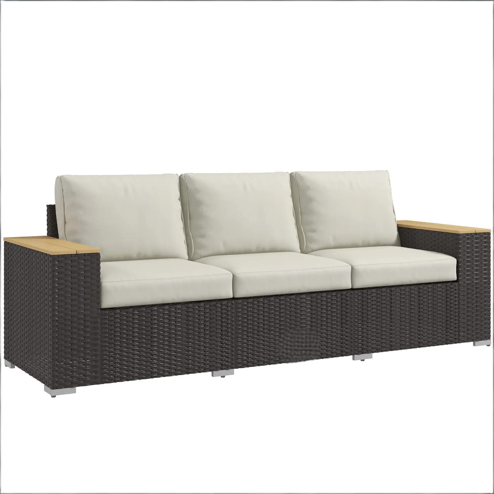 Outdoor Sofa PE Rattan Beige 3 Seat 89in Deep Seat 726 LB