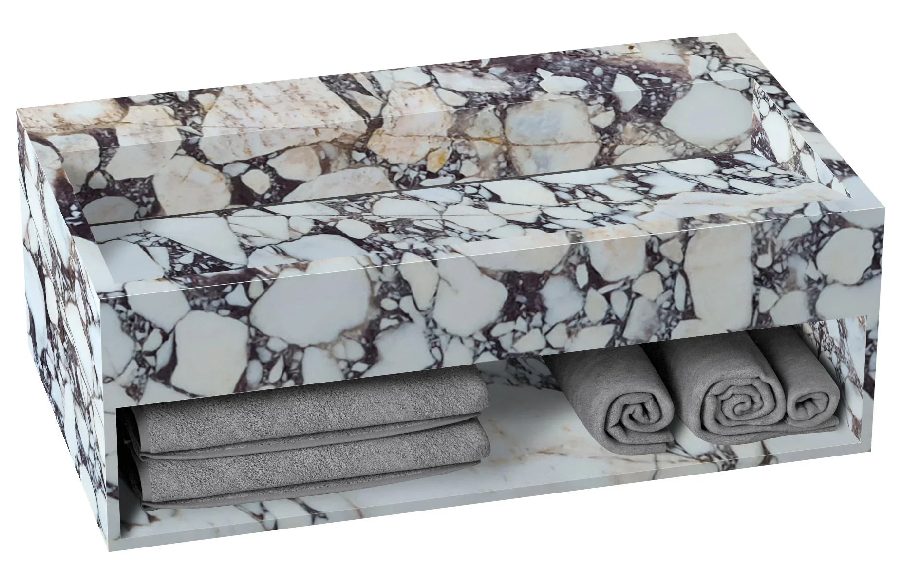 Calacatta Viola Marble Wall Mount Bathroom Sink 40 Inch - Hidden Drain With Storage