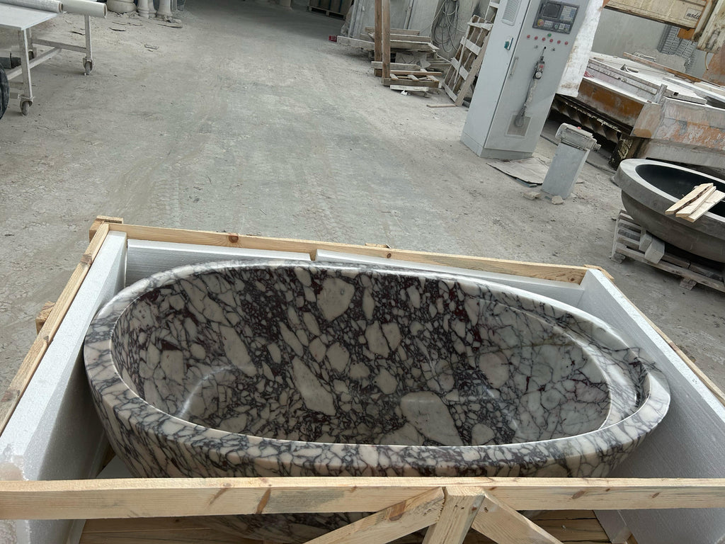 Calacatta Viola Marble Bathtub - Hand Carved Luxury 32x60x20