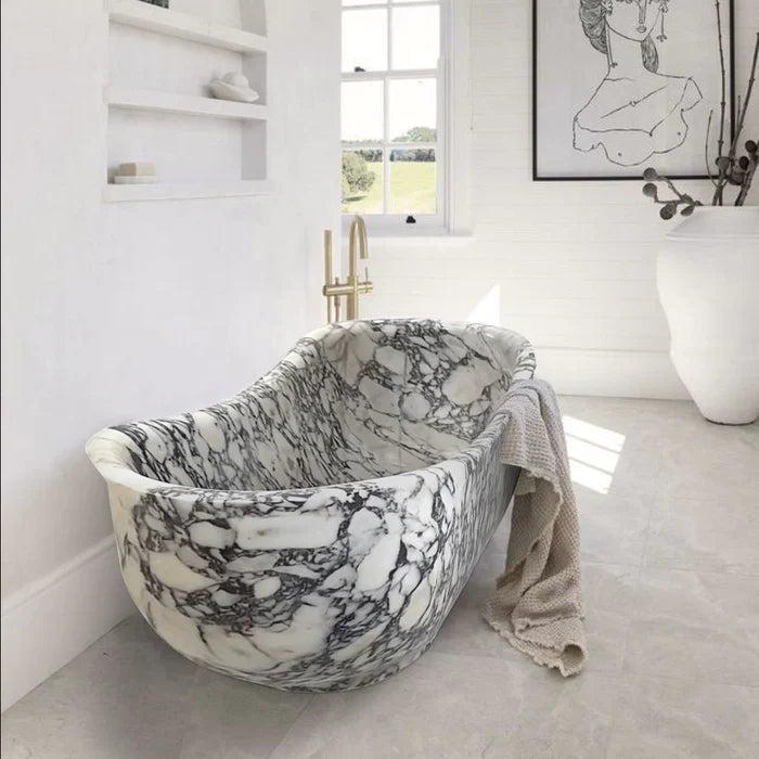 Calacatta Viola Marble Bathtub - Hand Carved Soaking 34x70x26
