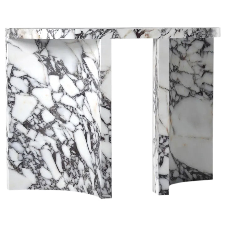 Calacatta Viola Marble Designer Console Table Polished Finish Curved Arched Legs