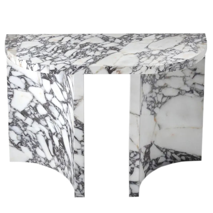Calacatta Viola Marble Designer Console Table Polished Finish Curved Arched Legs
