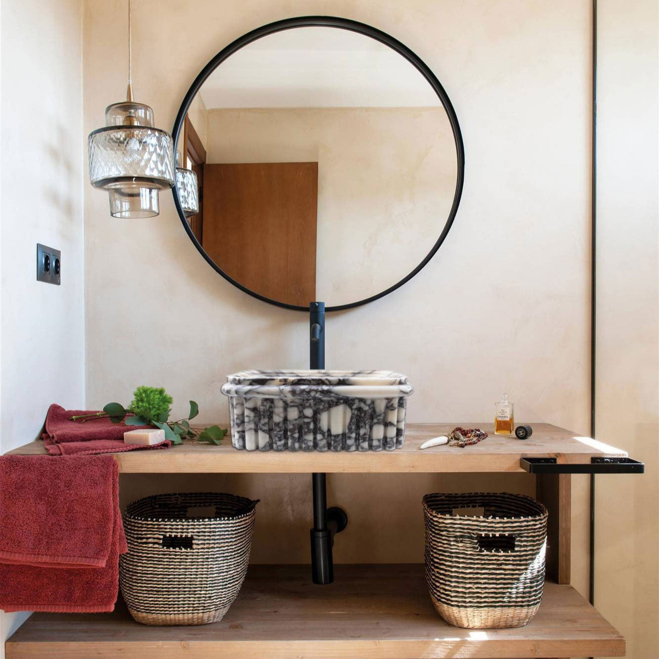 Calacatta Viola Marble Rectangular Ribbed Bathroom Sink - 16x16x6
