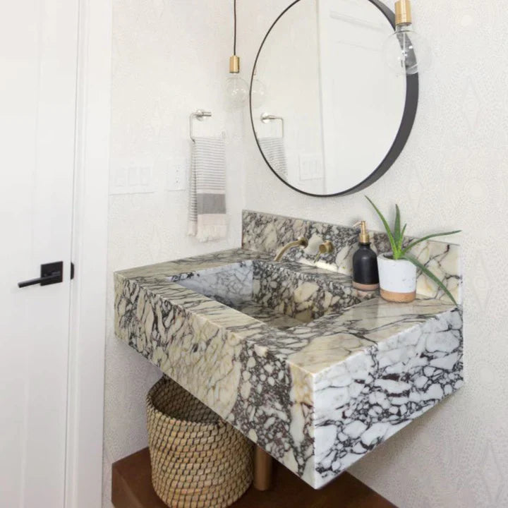 Calacatta Viola Marble Wall Mount Sink 21x34 - 8 inch Backsplash