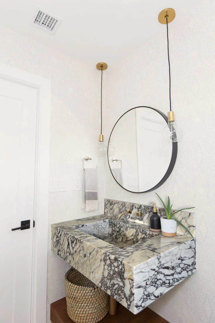 Calacatta Viola Marble Wall Mount Sink 21x34 - 8 inch Backsplash