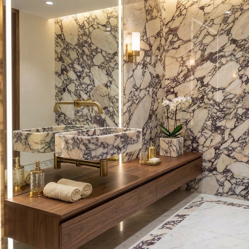 Calacatta Viola Marble Rectangular Wall Mounted Sink 12x18x7