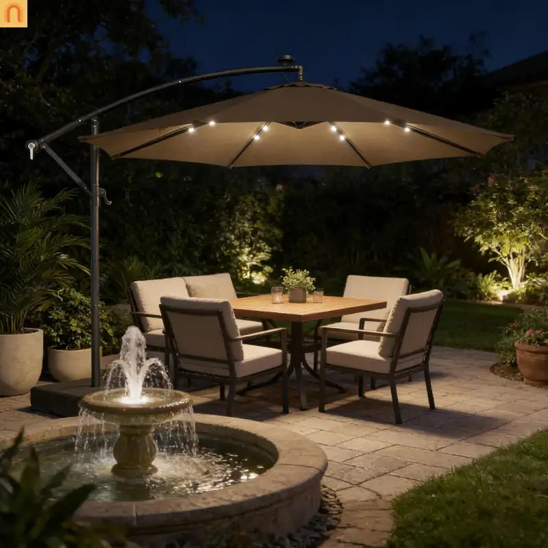 Patio Umbrella Cantilever Offset 9.7" Tan Solar LED
