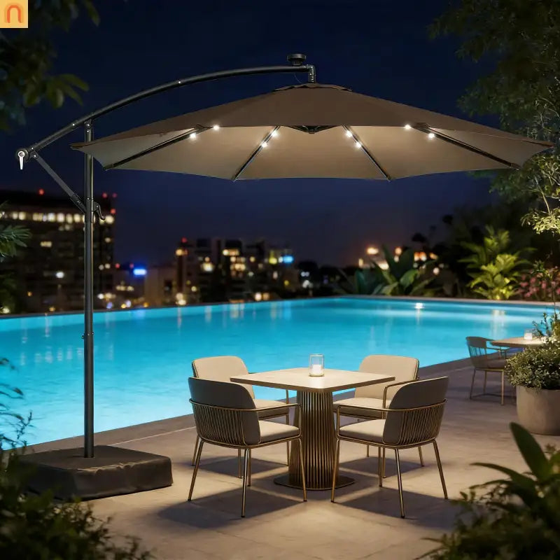 Patio Umbrella Cantilever Offset 9.7" Tan Solar LED