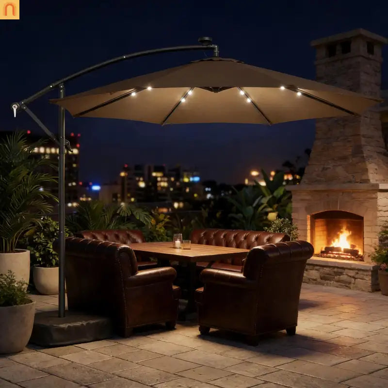 Patio Umbrella Cantilever Offset 9.7" Tan Solar LED