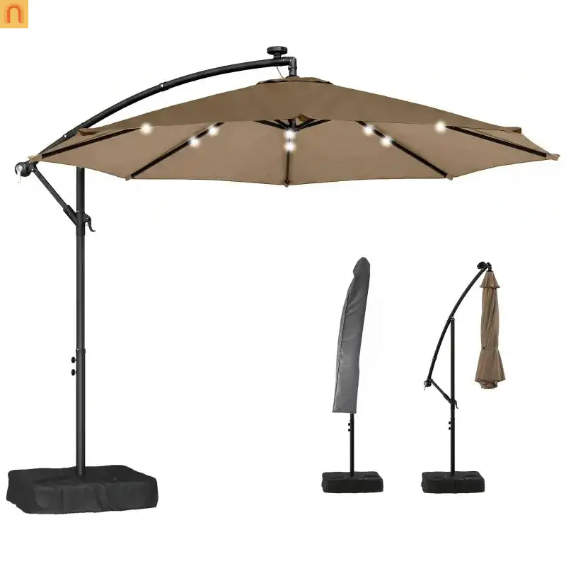 Patio Umbrella Cantilever Offset 9.7" Tan Solar LED