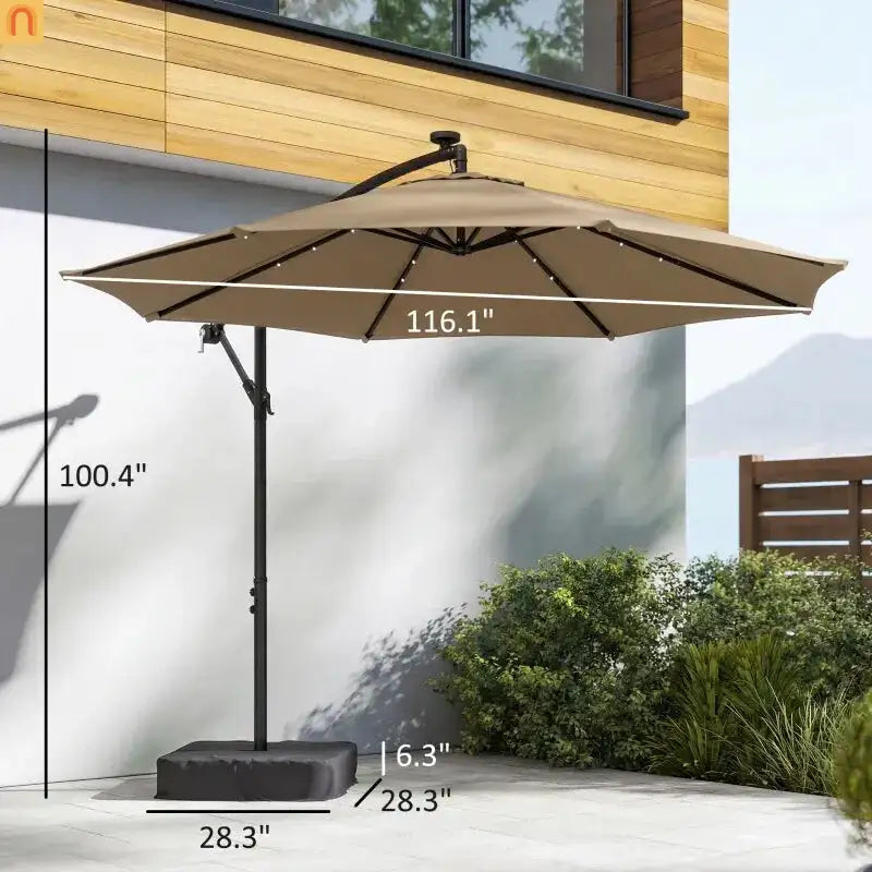 Patio Umbrella Cantilever Offset 9.7" Tan Solar LED